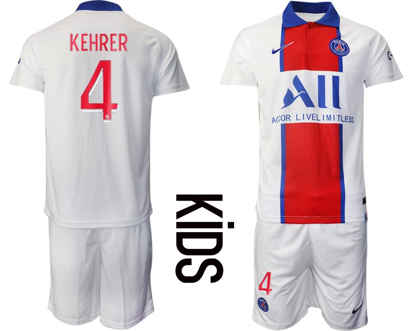 Youth 2020-2021 club Paris St German away #4 white Soccer Jerseys